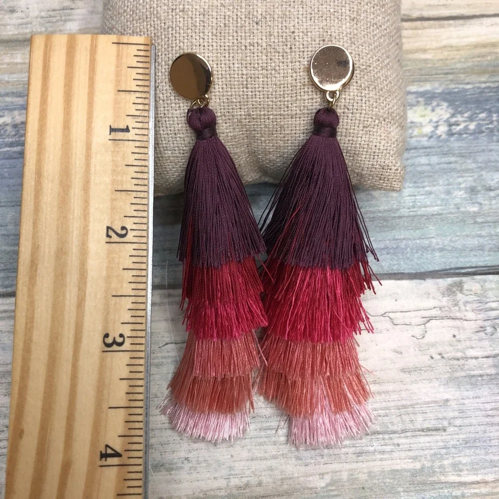 Ombre Boho Tassel Red Peach Pink‎ Earrings 4